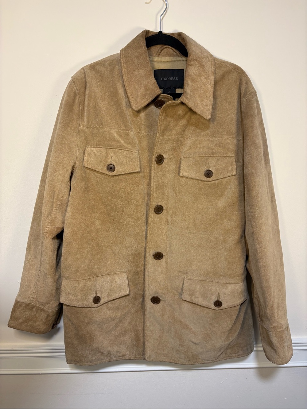 Express Men’s Beige Suede Military-Style Field Jacket